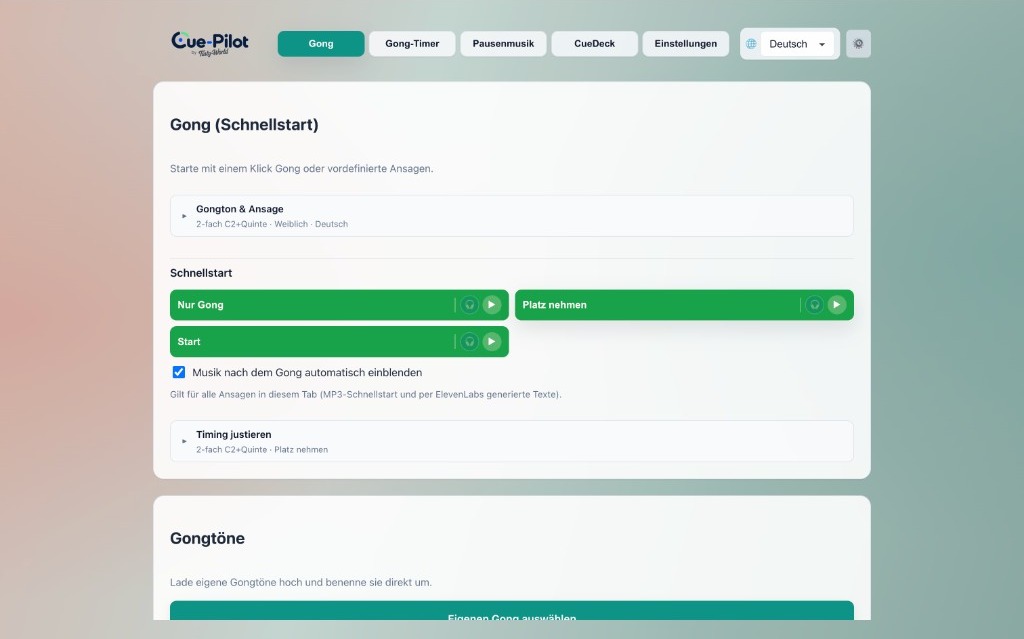 Cue-Pilot Gong Schnellstart